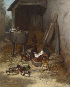 Gallinas en el establo de Philibert Leon Couturier